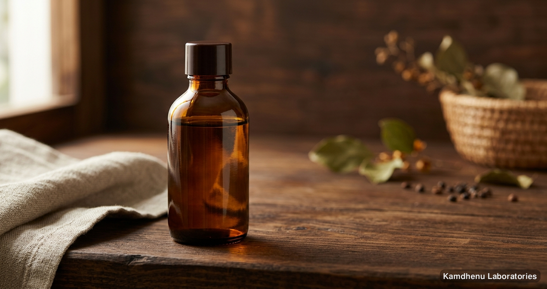 Ayurvedic oil — Jyotishmati Malkangani  (Celastrus paniculatus) Cold pressed  Taila 50 Ml & 30 ML, photographed in a wellness setting