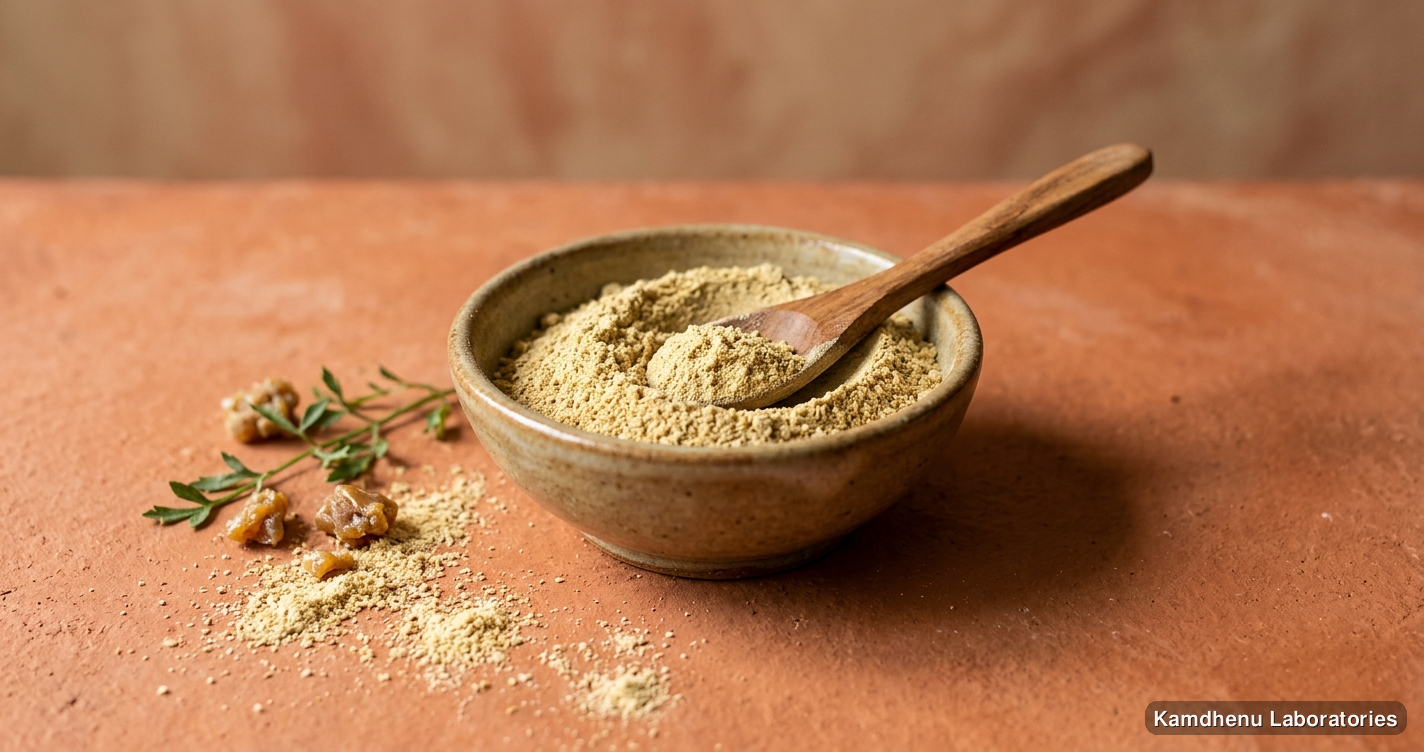 Ayurvedic powder — Kamdhenu Hingwashtak Churna - Ayurvedic Digestive Powder 250 Gram featuring hing, photographed in a wellness setting