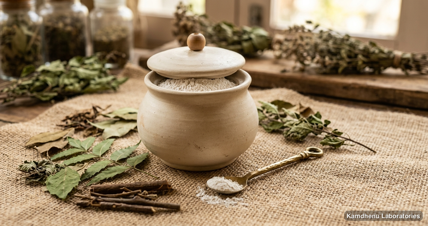 Ayurvedic product — Kaolin Clay, photographed in a wellness setting