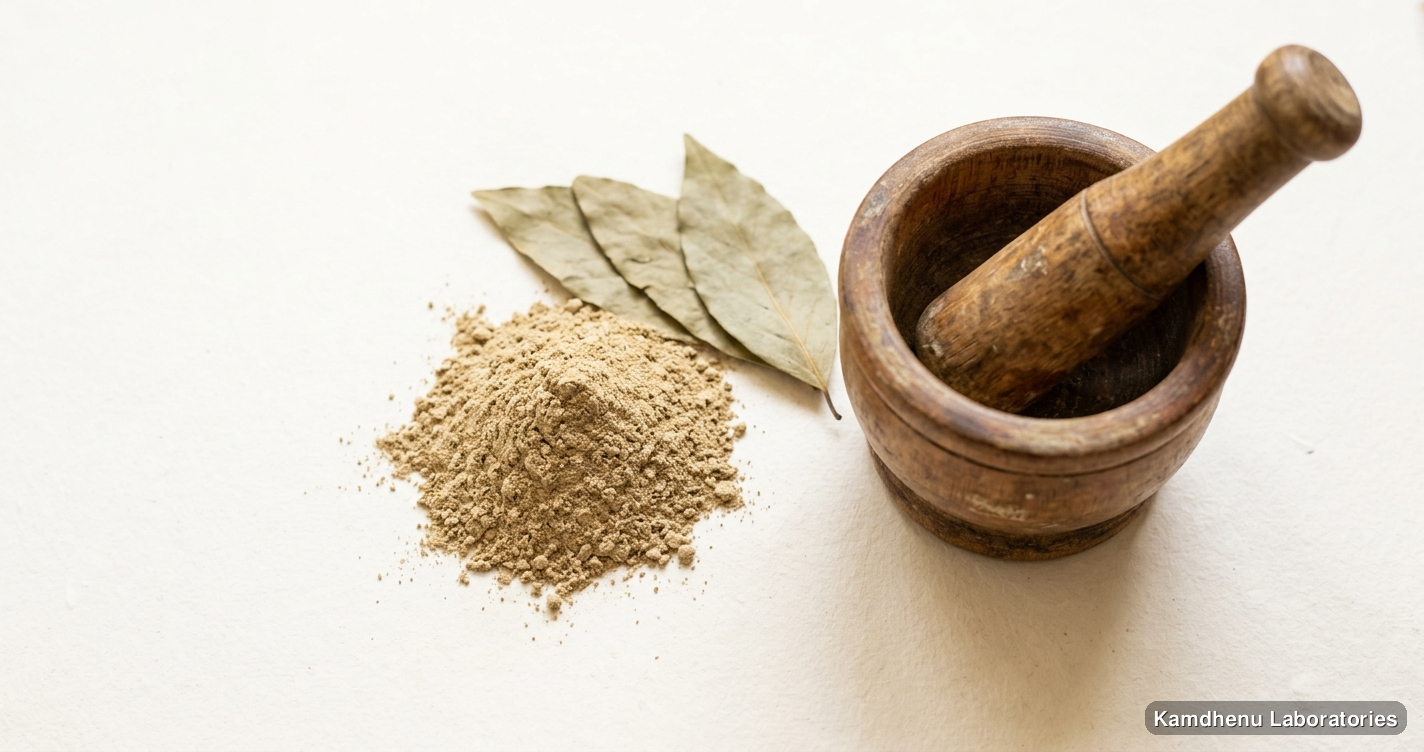 Karela Powder (Momordica charantia) — Ayurvedic powder. Clean product photograph on a soft light background.