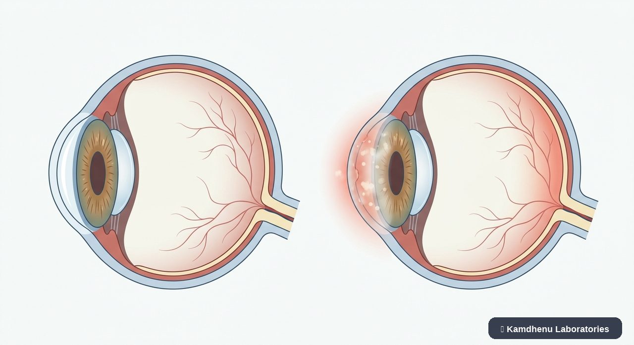 Editorial illustration representing Keratitis for the Kamdhenu Laboratories educational wellness blog.