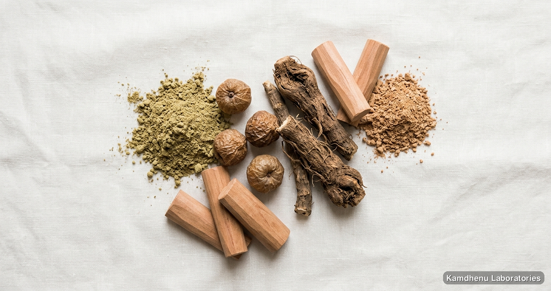 Kesh Shringar Dry Shampoo | 250GM — Ayurvedic product containing amla, chandan, jatamansi. Clean product photograph on a soft light background.