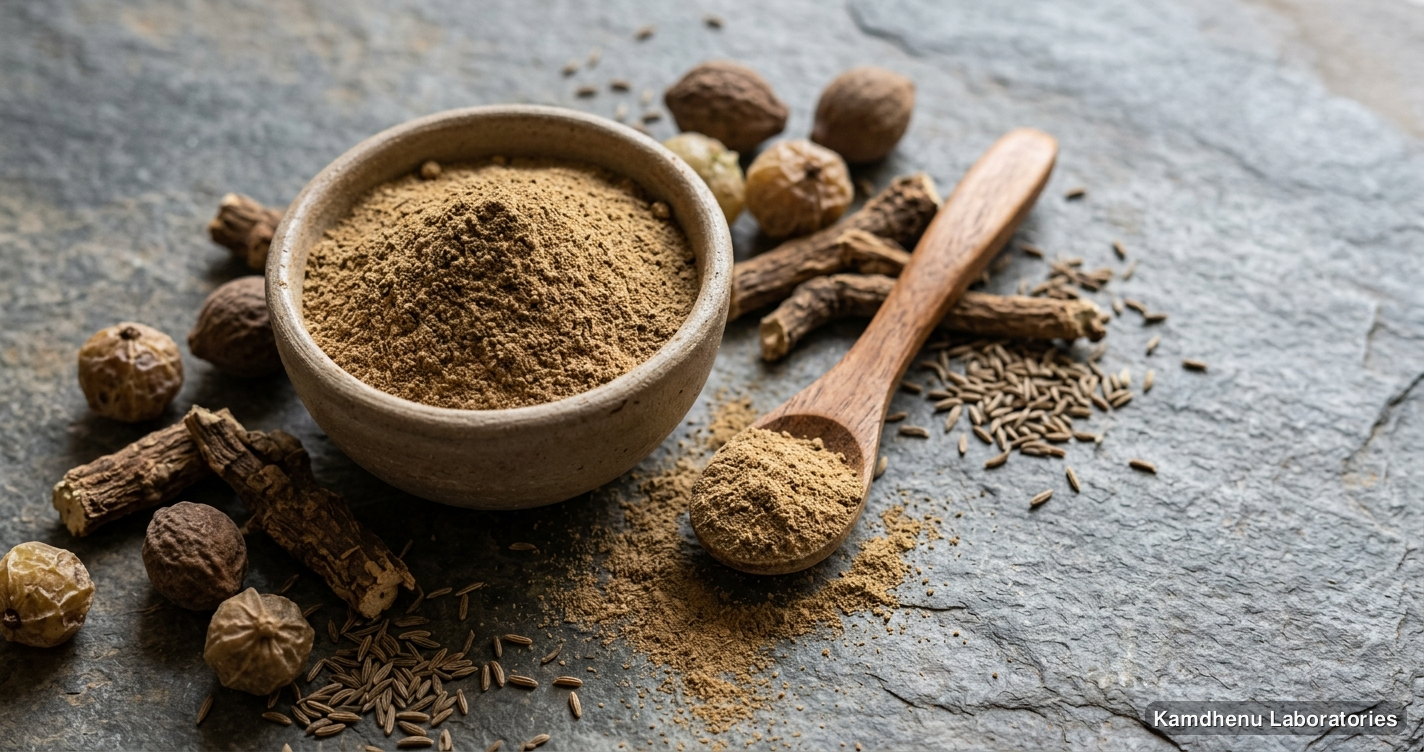 Ayurvedic powder — Kutki Powder, photographed in a wellness setting