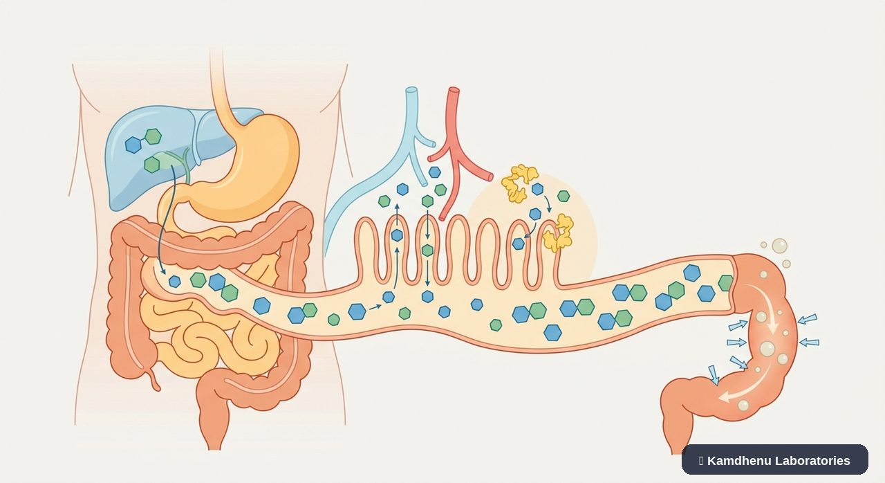 Editorial illustration representing Lactose intolerance for the Kamdhenu Laboratories educational wellness blog.
