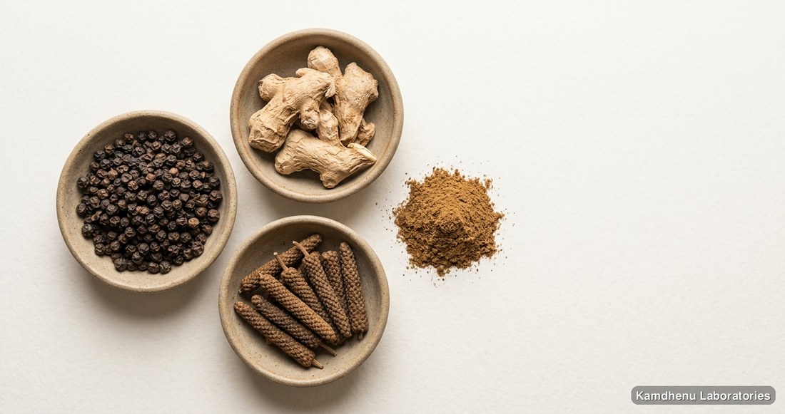 Lavan Bhaskar Churna | 250g — Ayurvedic powder containing trikatu. Clean product photograph on a soft light background.