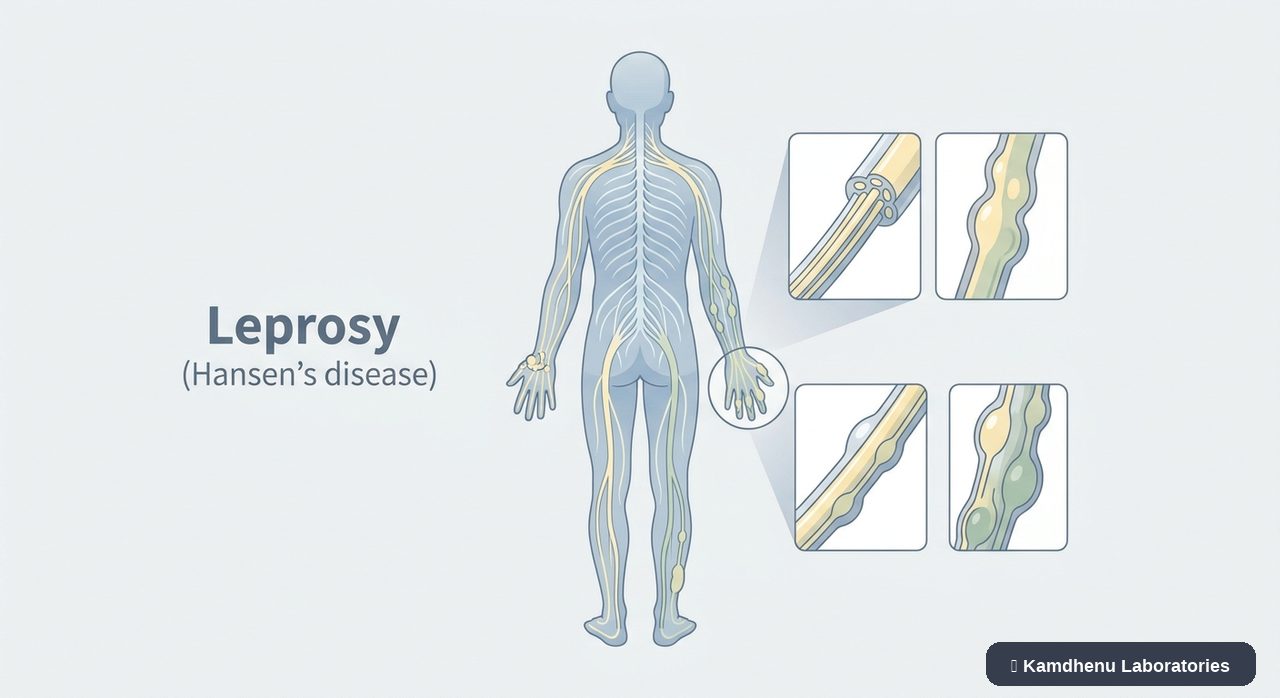 Editorial illustration representing Leprosy (Hansen's disease) for the Kamdhenu Laboratories educational wellness blog.