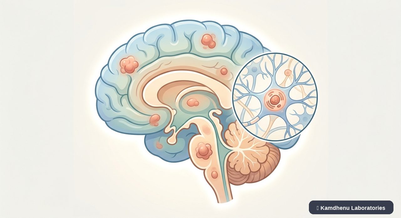 Editorial illustration representing Lewy body dementia for the Kamdhenu Laboratories educational wellness blog.