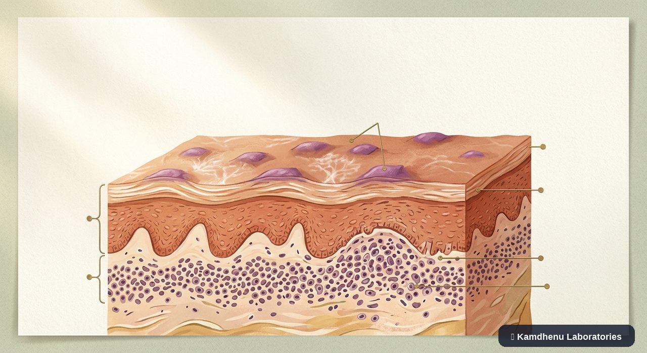 Editorial illustration representing Lichen planus for the Kamdhenu Laboratories educational wellness blog.