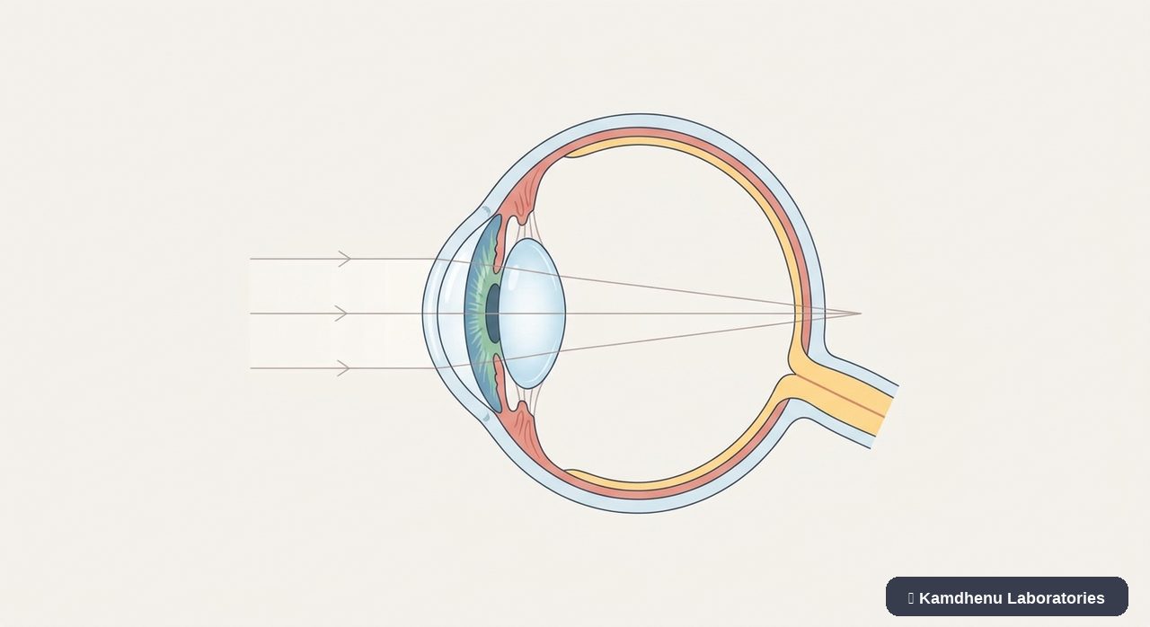 Editorial illustration representing Long-sightedness (Hyperopia) for the Kamdhenu Laboratories educational wellness blog.