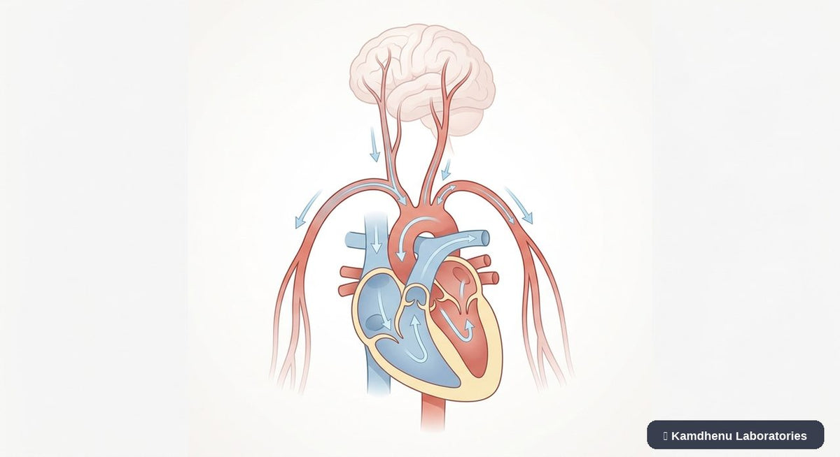 Editorial illustration representing Low blood pressure (Hypotension) for the Kamdhenu Laboratories educational wellness blog.