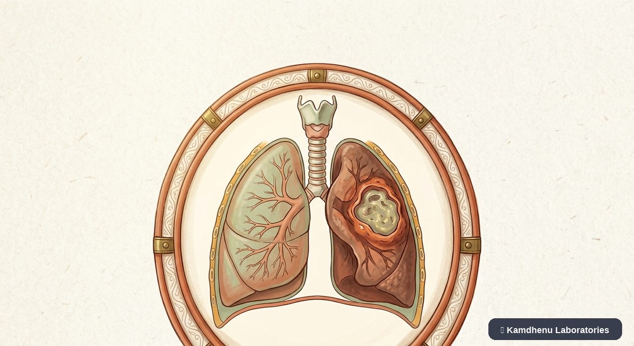 Editorial illustration representing Lung abscess for the Kamdhenu Laboratories educational wellness blog.