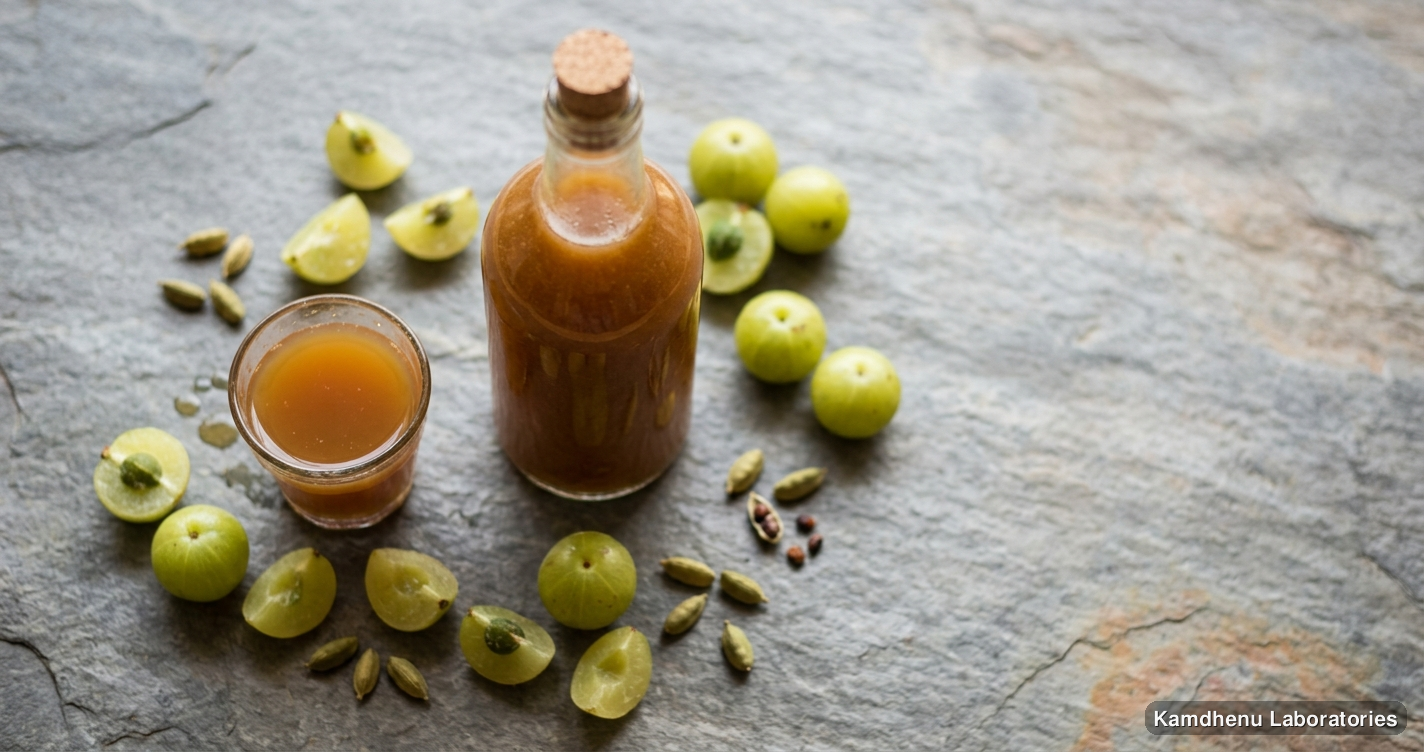 Ayurvedic juice — Madhu Awala Rasayan | 500GM featuring amla, elaichi, photographed in a wellness setting