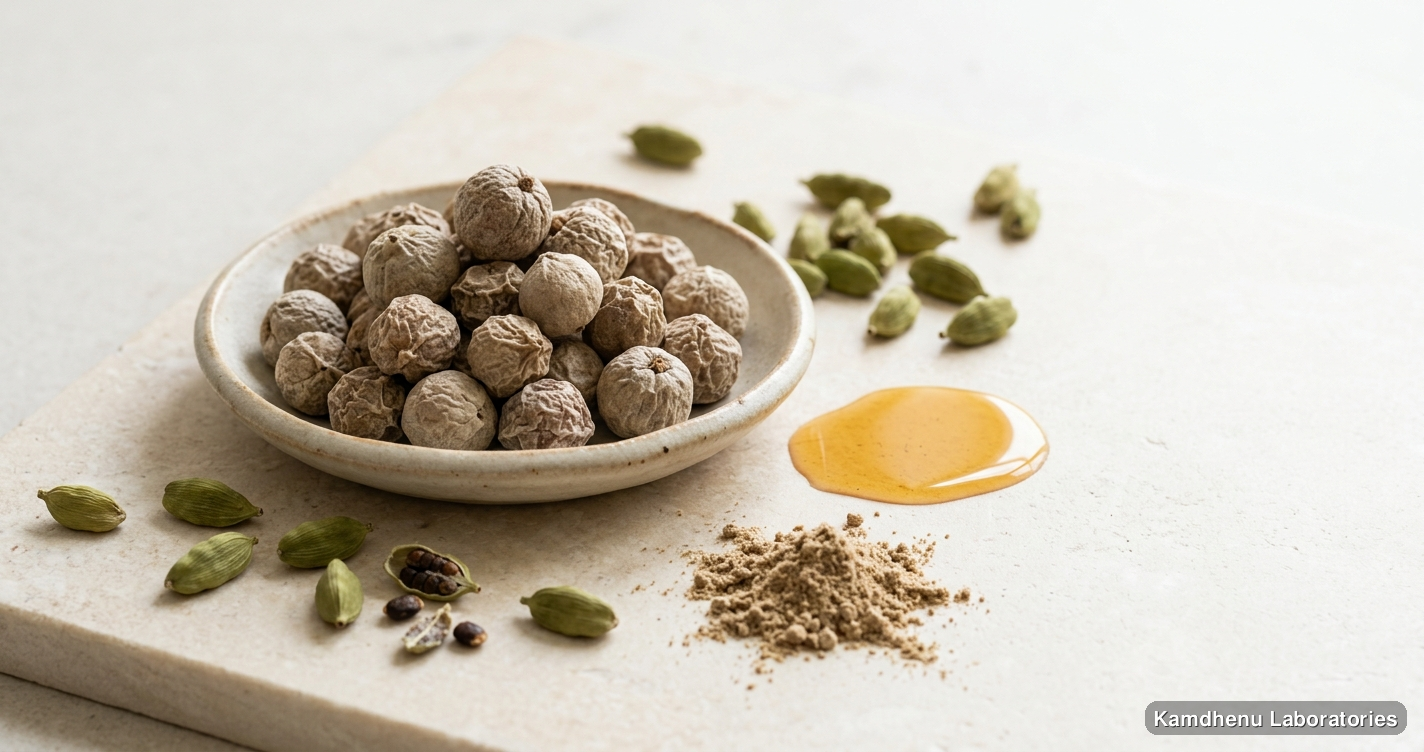Madhu Awala Rasayan — Ayurvedic juice containing amla, elaichi. Clean product photograph on a soft light background.
