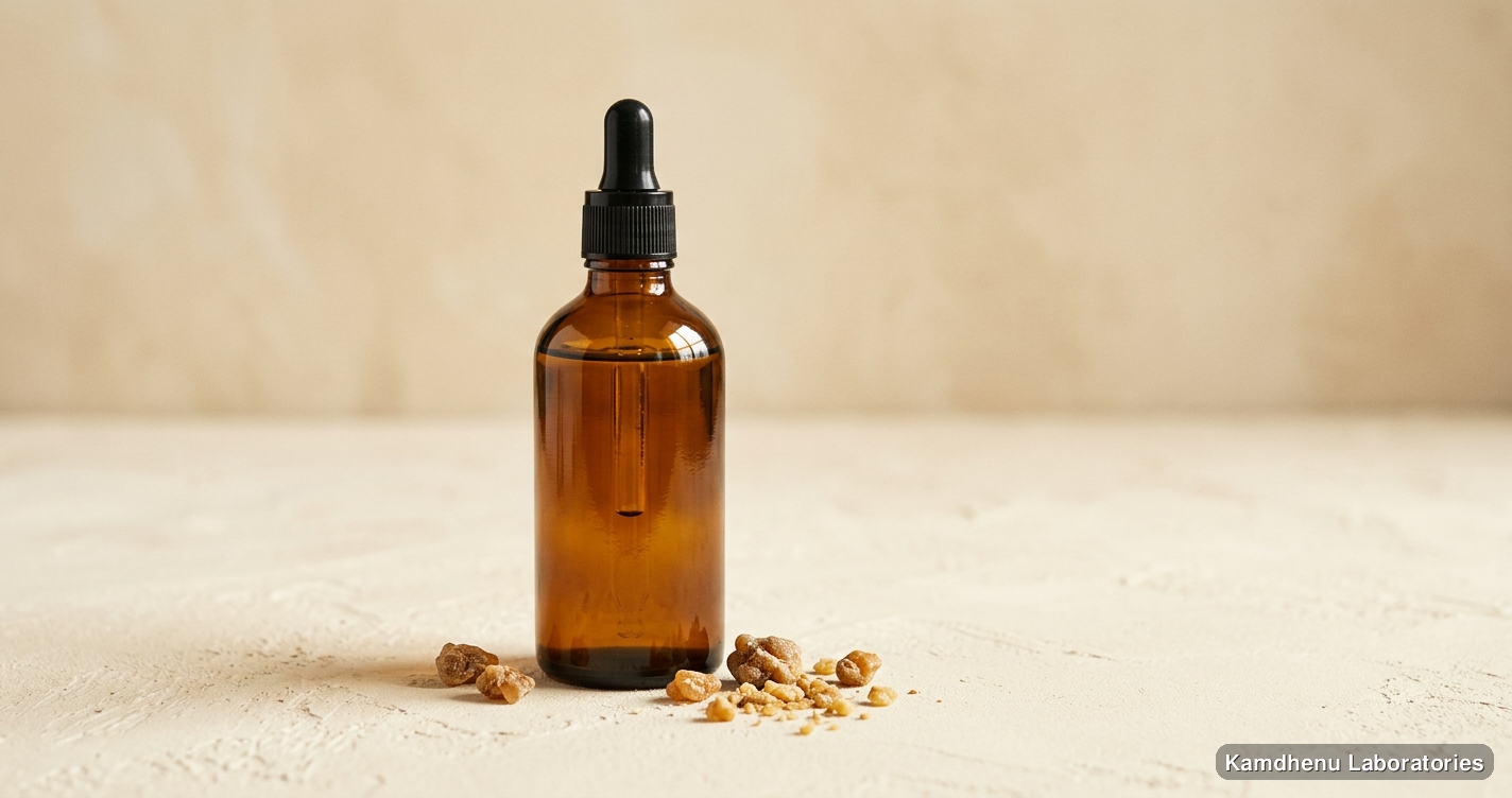 Ayurvedic oil — Maha Laxadi Taila | 100 ml featuring hing, photographed in a wellness setting