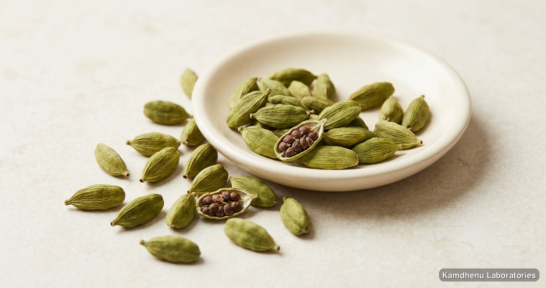 Manjishtadi Churna | 250 GM — Ayurvedic powder containing elaichi. Clean product photograph on a soft light background.