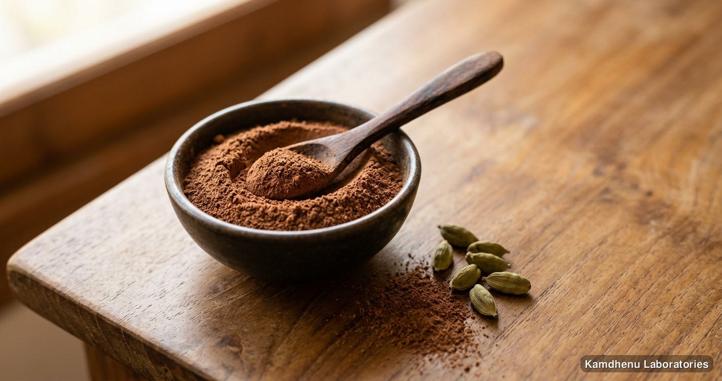 Ayurvedic powder — Manjishtadi Churna | 250 GM featuring elaichi, photographed in a wellness setting