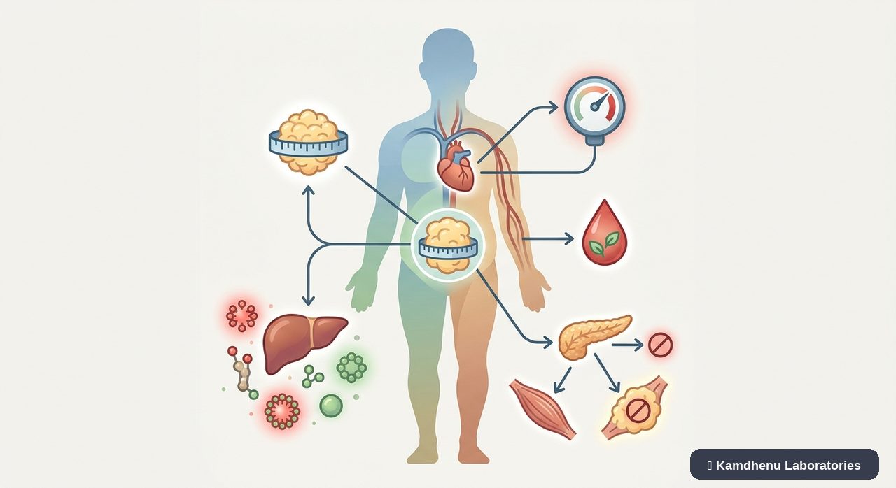 Editorial illustration representing Metabolic syndrome for the Kamdhenu Laboratories educational wellness blog.
