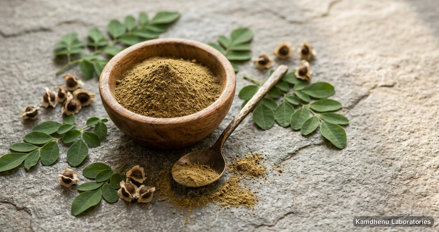Ayurvedic powder — Moringa Powder featuring moringa, photographed in a wellness setting
