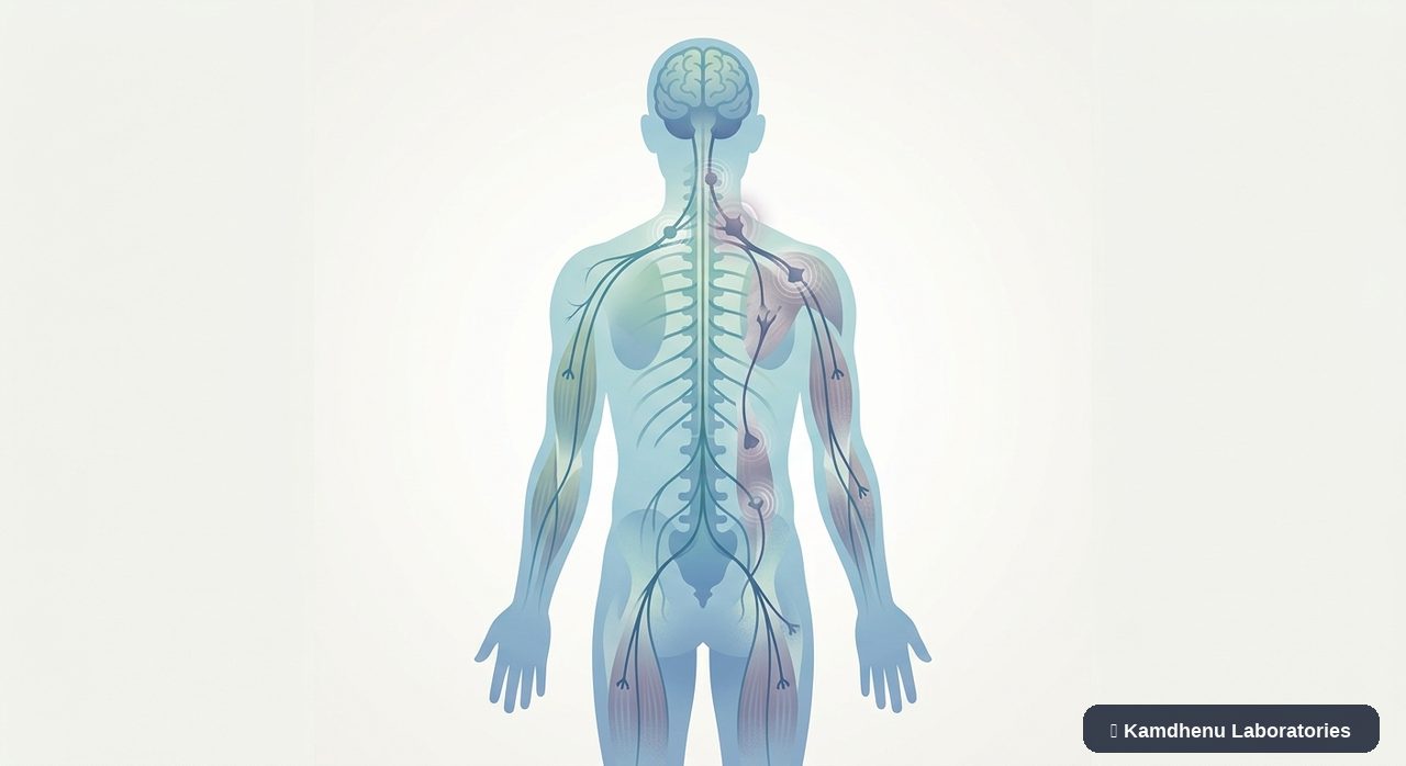 Editorial illustration representing Motor neurone disease for the Kamdhenu Laboratories educational wellness blog.
