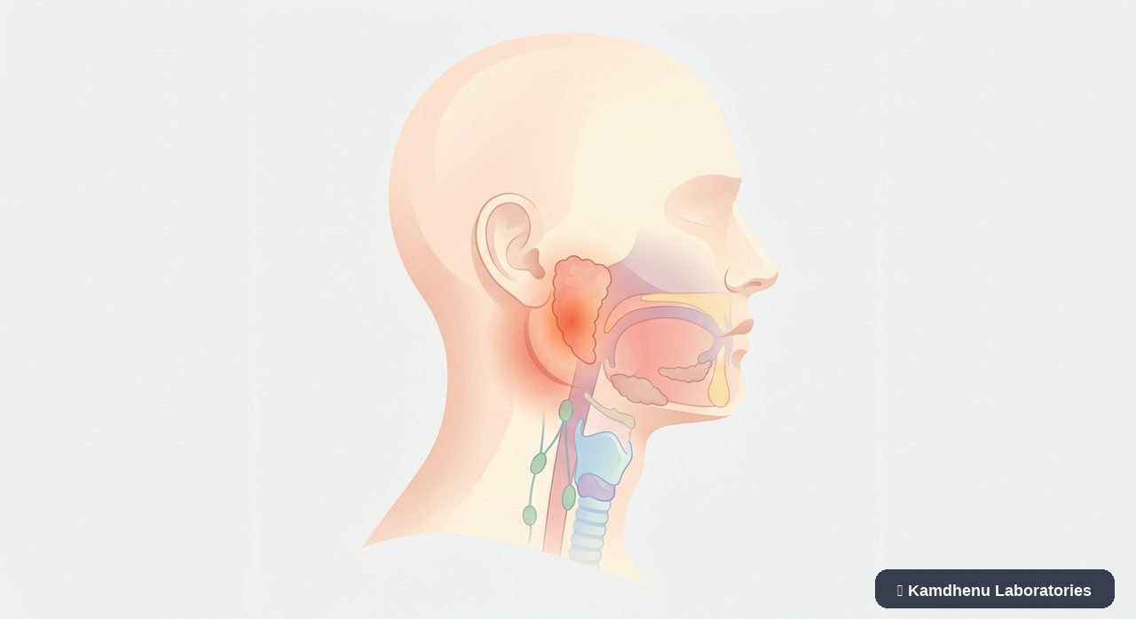 Editorial illustration representing Mumps for the Kamdhenu Laboratories educational wellness blog.