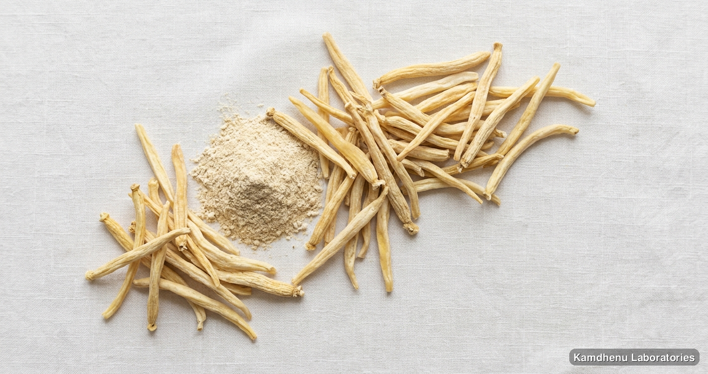 Musli Powder — Ayurvedic powder containing safed musli. Clean product photograph on a soft light background.