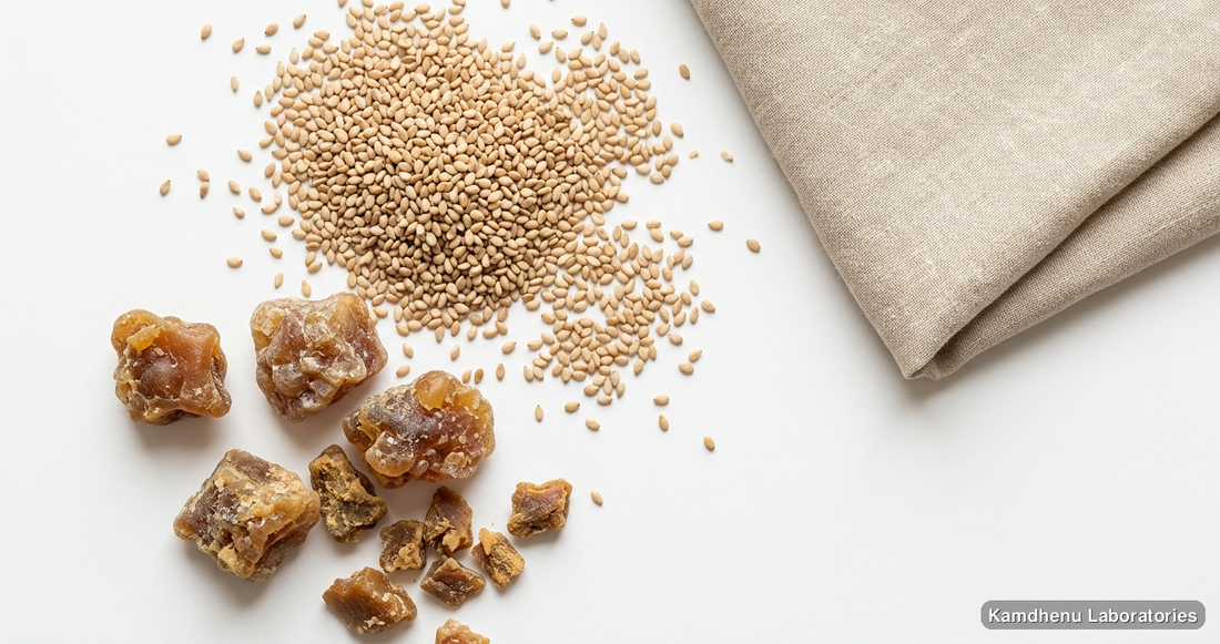 Nirgundi Taila - 100ML — Ayurvedic oil containing til, hing. Clean product photograph on a soft light background.