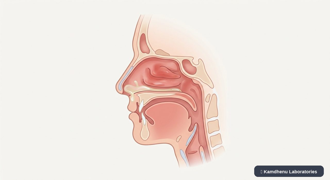 Editorial illustration representing Non-allergic rhinitis for the Kamdhenu Laboratories educational wellness blog.