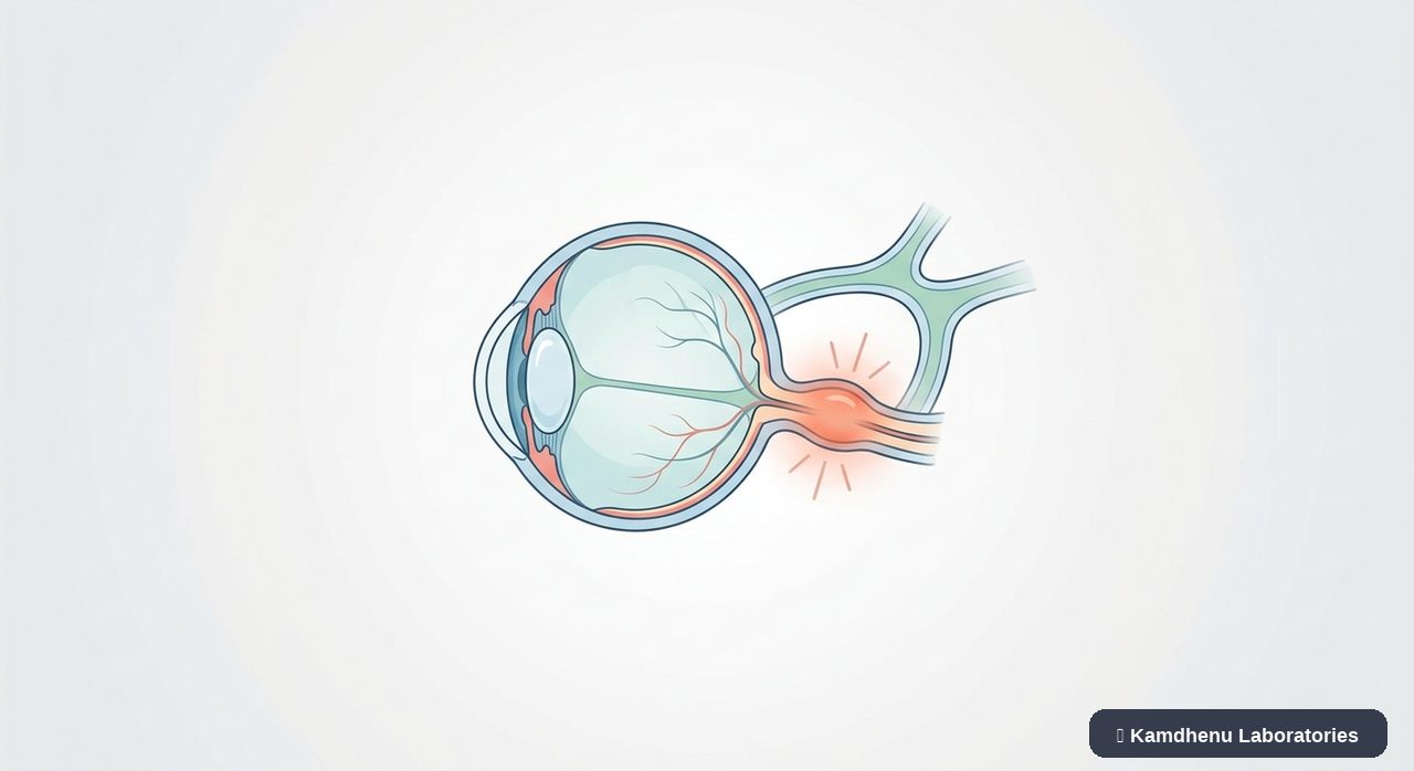 Editorial illustration representing Optic neuritis for the Kamdhenu Laboratories educational wellness blog.