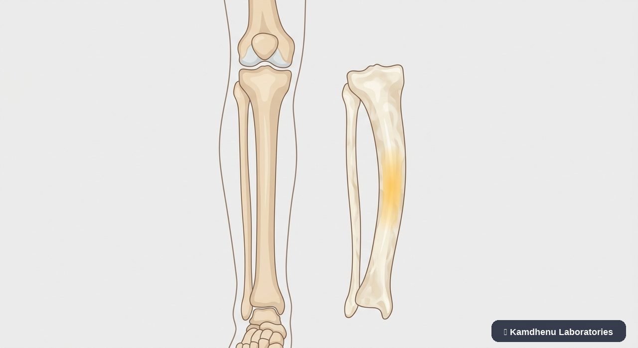 Editorial illustration representing Osteomalacia for the Kamdhenu Laboratories educational wellness blog.