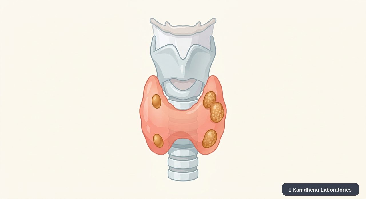 Editorial illustration representing Parathyroid disease for the Kamdhenu Laboratories educational wellness blog.