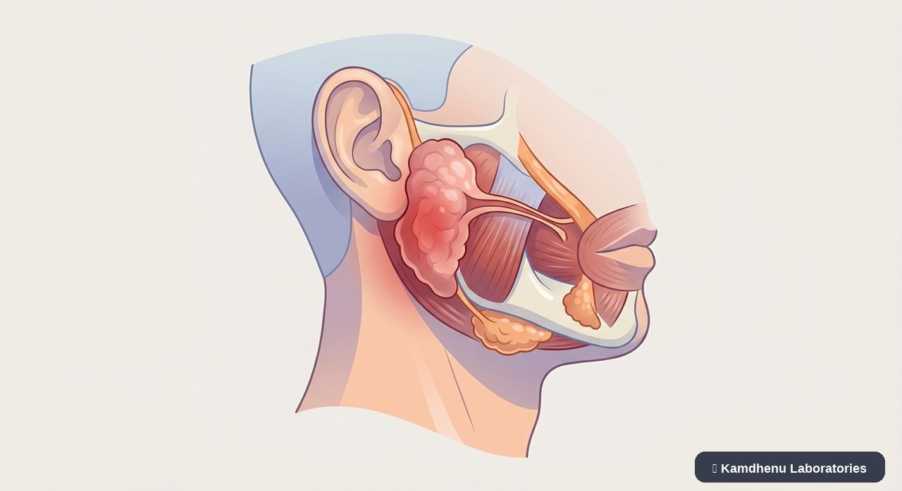 Editorial illustration representing Parotitis for the Kamdhenu Laboratories educational wellness blog.