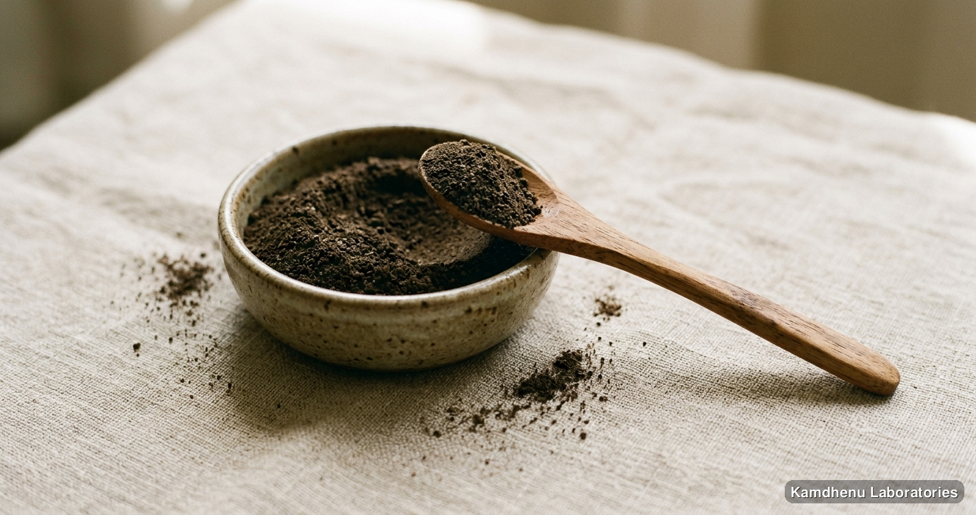 Ayurvedic powder — Payorin Manjan by Kamdhenu | Ayurvedic Oral & Gum Care Powder, photographed in a wellness setting