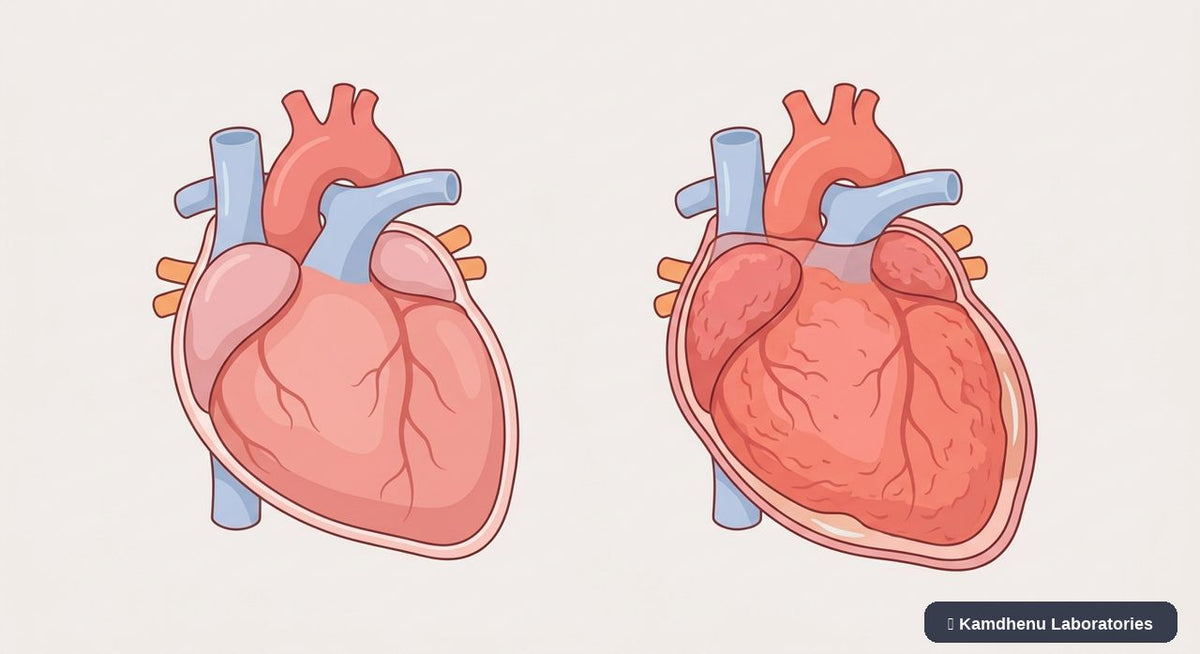 Editorial illustration representing Pericarditis for the Kamdhenu Laboratories educational wellness blog.