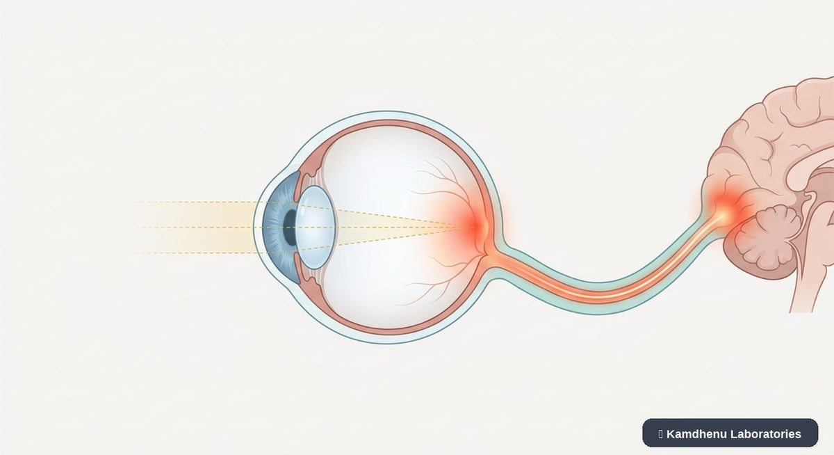 Editorial illustration representing Photophobia for the Kamdhenu Laboratories educational wellness blog.