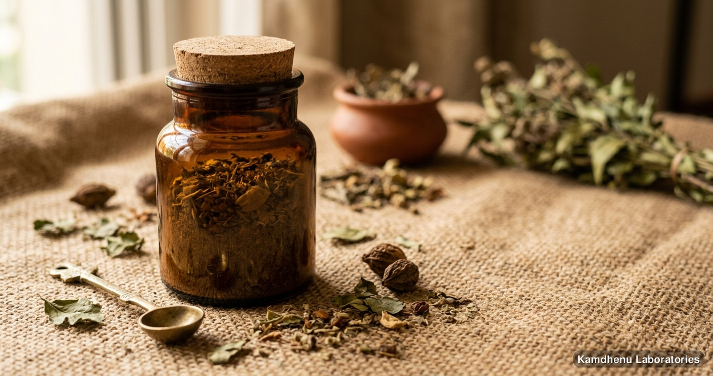 Ayurvedic product — Piles Care Kit Large, photographed in a wellness setting