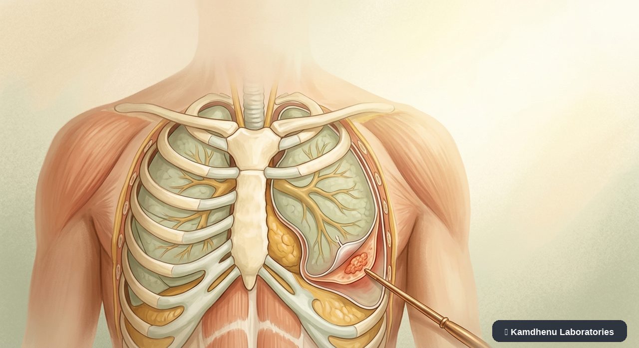 Editorial illustration representing Pleurisy for the Kamdhenu Laboratories educational wellness blog.
