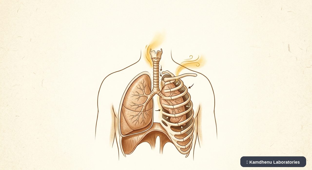Editorial illustration representing Pneumothorax for the Kamdhenu Laboratories educational wellness blog.