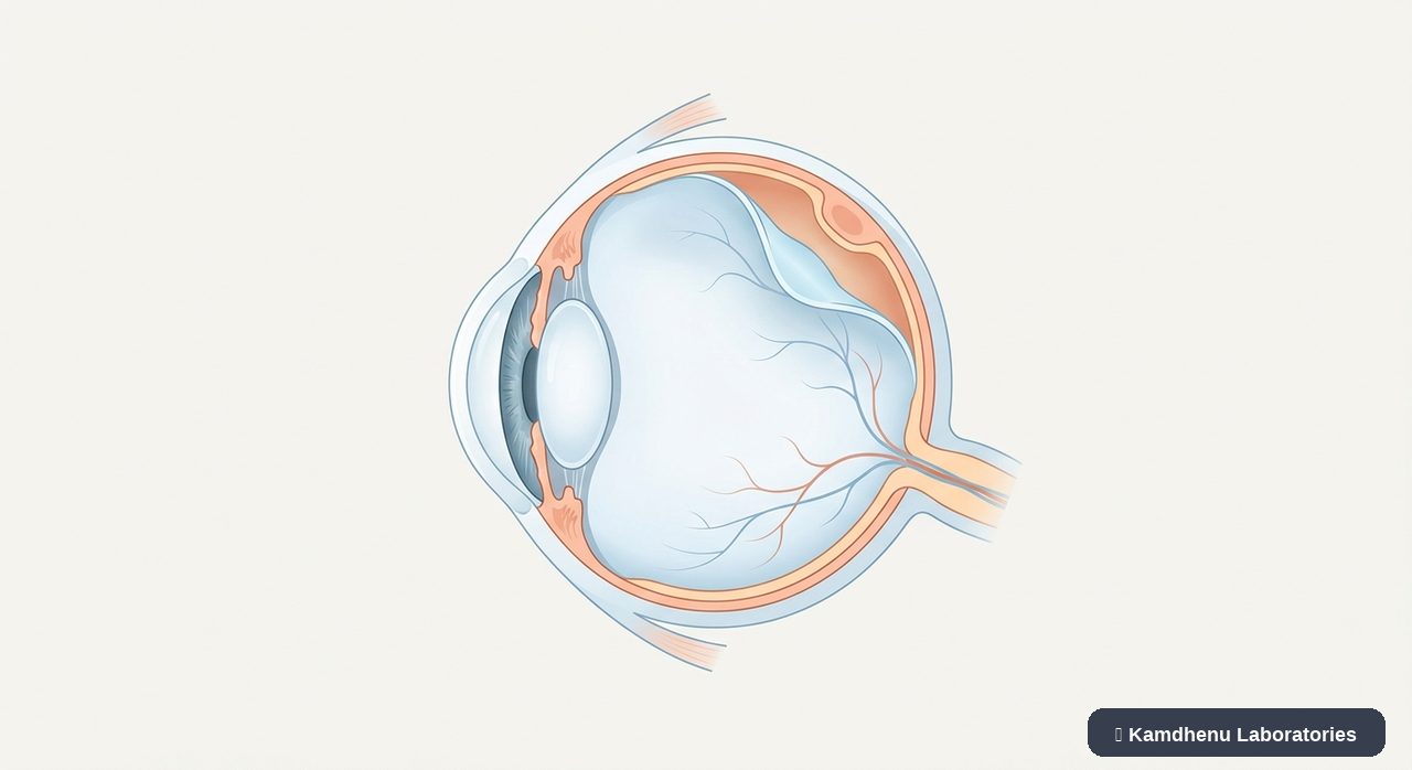 Editorial illustration representing Retinal detachment for the Kamdhenu Laboratories educational wellness blog.
