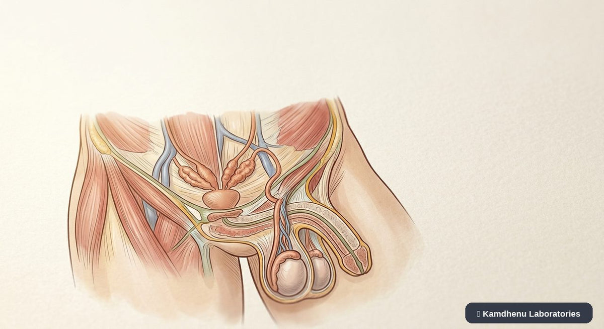 Editorial illustration representing Retractile testicle for the Kamdhenu Laboratories educational wellness blog.