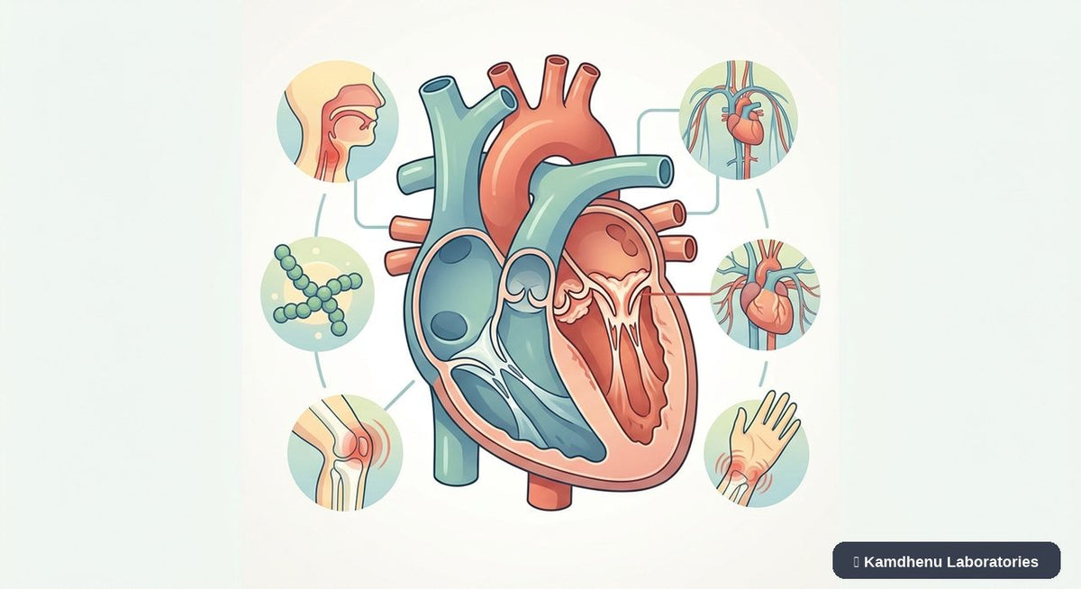 Editorial illustration representing Rheumatic fever for the Kamdhenu Laboratories educational wellness blog.