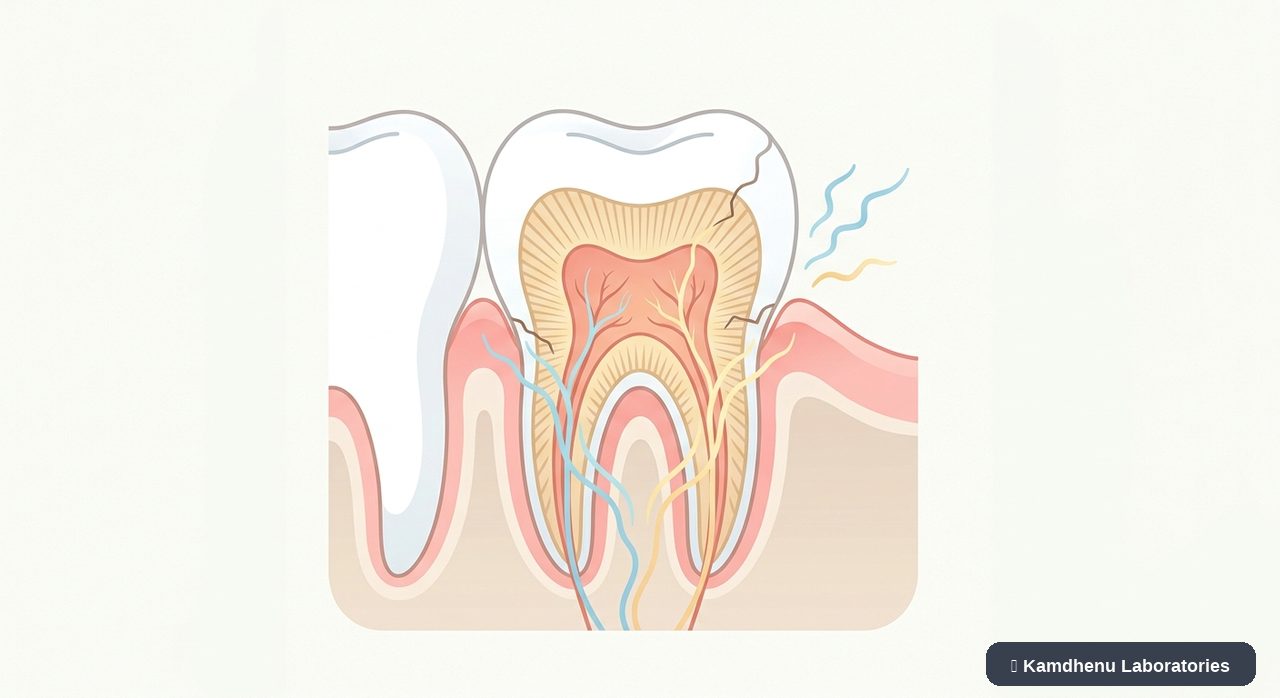 Editorial illustration representing Sensitive teeth for the Kamdhenu Laboratories educational wellness blog.