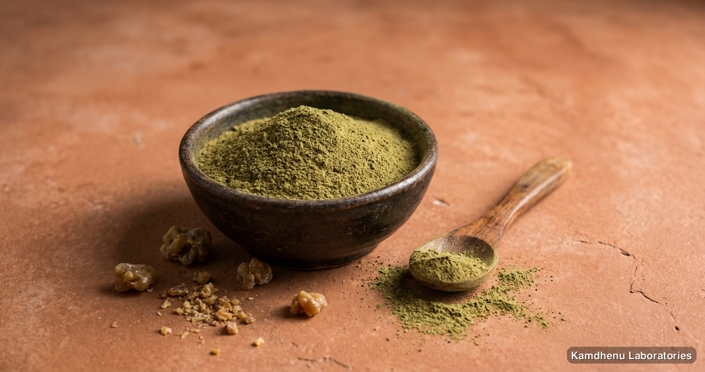 Ayurvedic powder — Shahtut Patta Powder | (250 g) featuring hing, photographed in a wellness setting