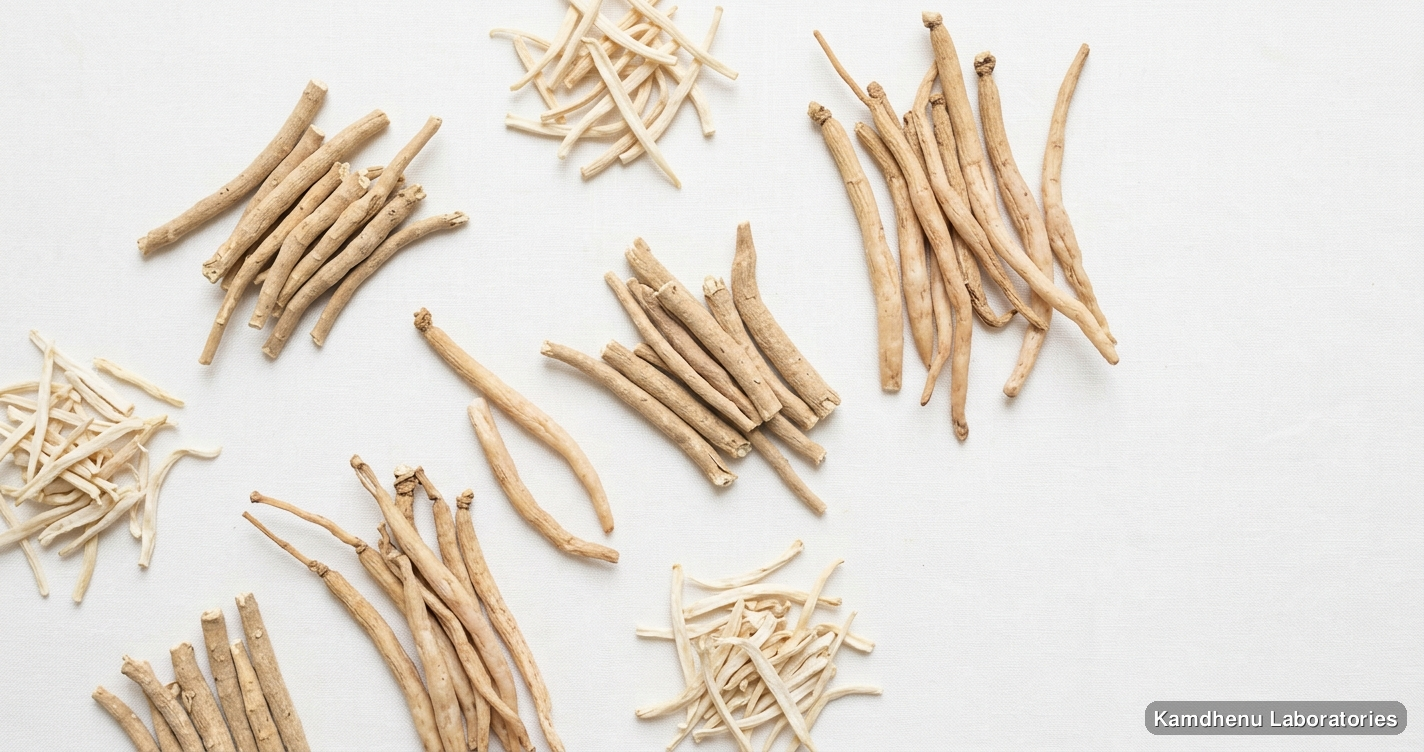 Shatavaryadi Churna | (250 g) — Ayurvedic powder containing ashwagandha, shatavari, safed musli. Clean product photograph on a soft light background.
