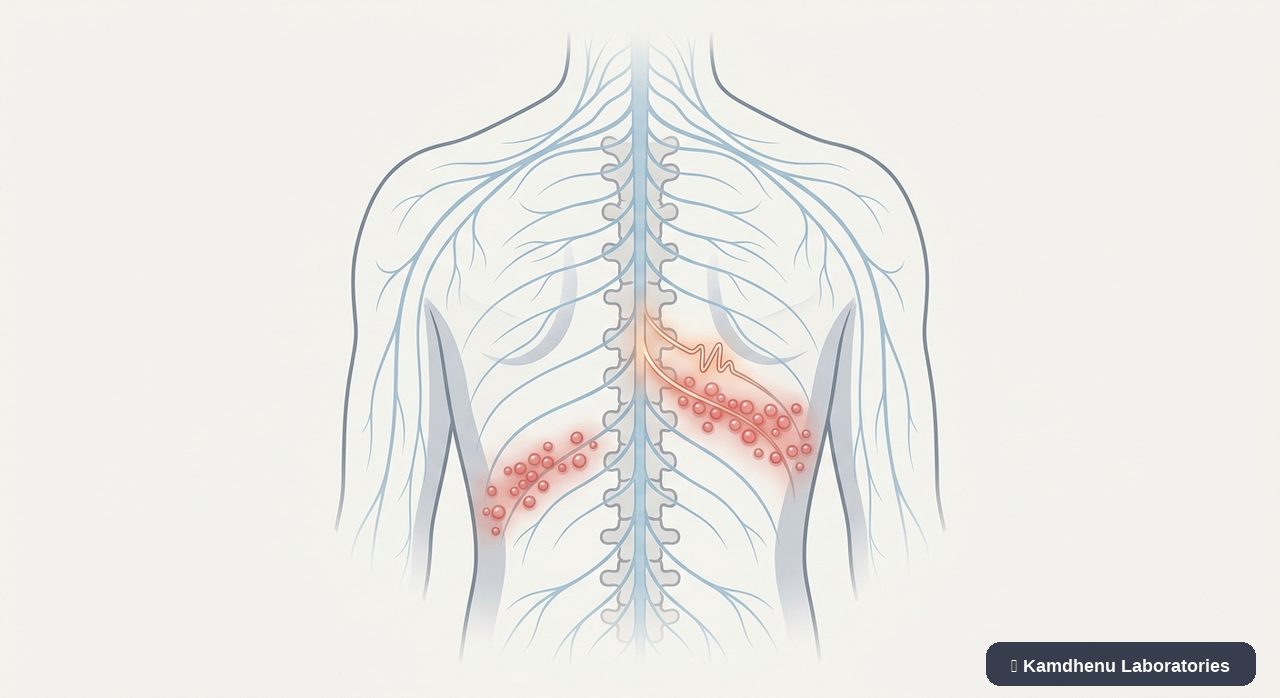 Editorial illustration representing Shingles for the Kamdhenu Laboratories educational wellness blog.