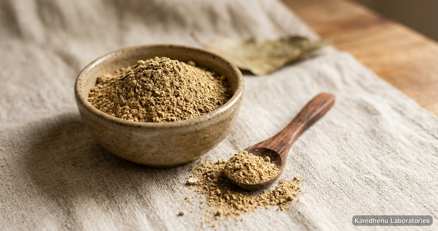 Ayurvedic powder — Shivakshar Panchan Churna | 250 g, photographed in a wellness setting