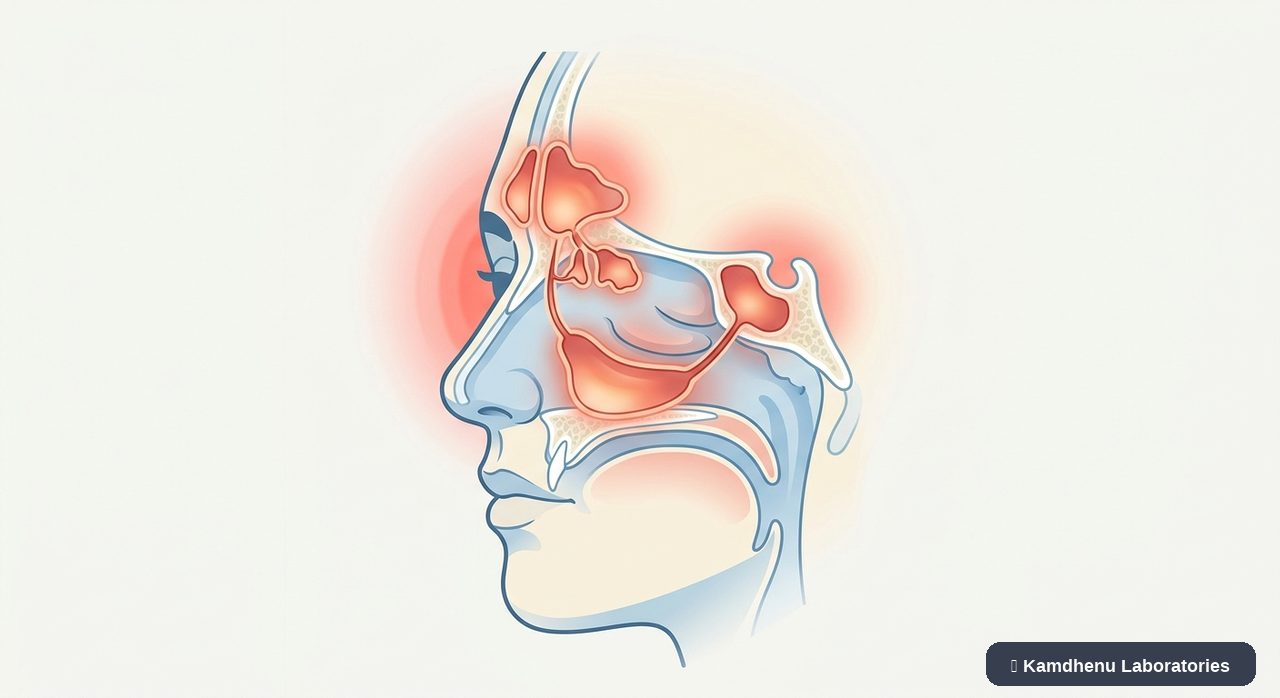 Editorial illustration representing Sinus headache for the Kamdhenu Laboratories educational wellness blog.