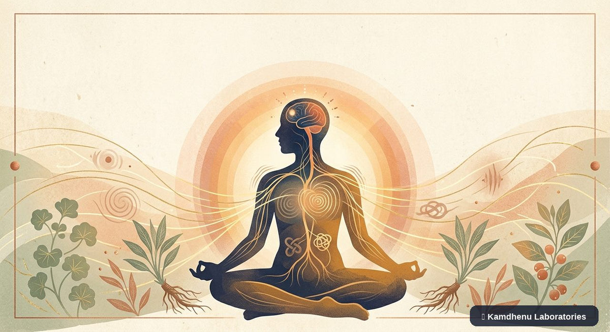 Editorial illustration representing Somatic symptom disorder for the Kamdhenu Laboratories educational wellness blog.