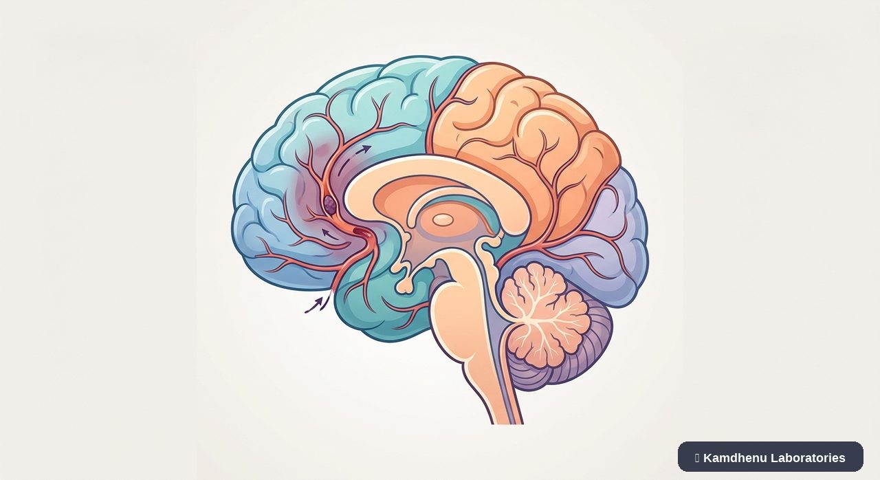 Editorial illustration representing Stroke for the Kamdhenu Laboratories educational wellness blog.