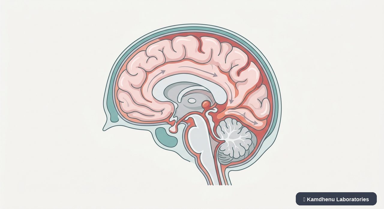 Editorial illustration representing Subarachnoid haemorrhage for the Kamdhenu Laboratories educational wellness blog.
