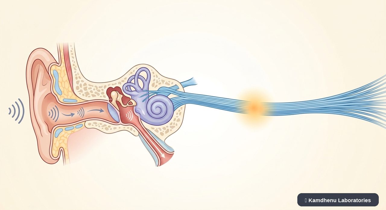 Editorial illustration representing Sudden hearing loss for the Kamdhenu Laboratories educational wellness blog.
